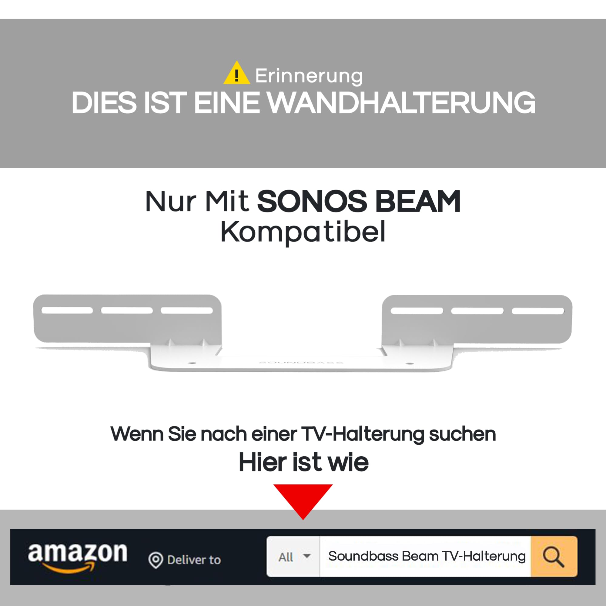 Sound bass Soundbar-Halterung für Sonos Beam, Kompatibel mit Generation 1 & 2 Sonos Beam Soundbar, Inklusive sämtlichem Montagematerial, Halterungsbügel, Weiß