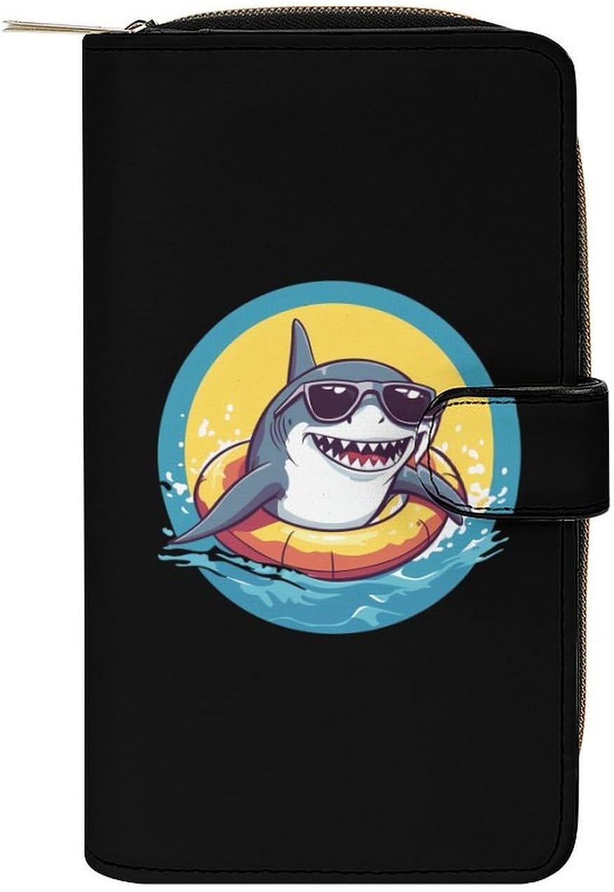 Shark Women's Long Wallet Leather Large Capacity Wristlet Clutch Purse Wallets