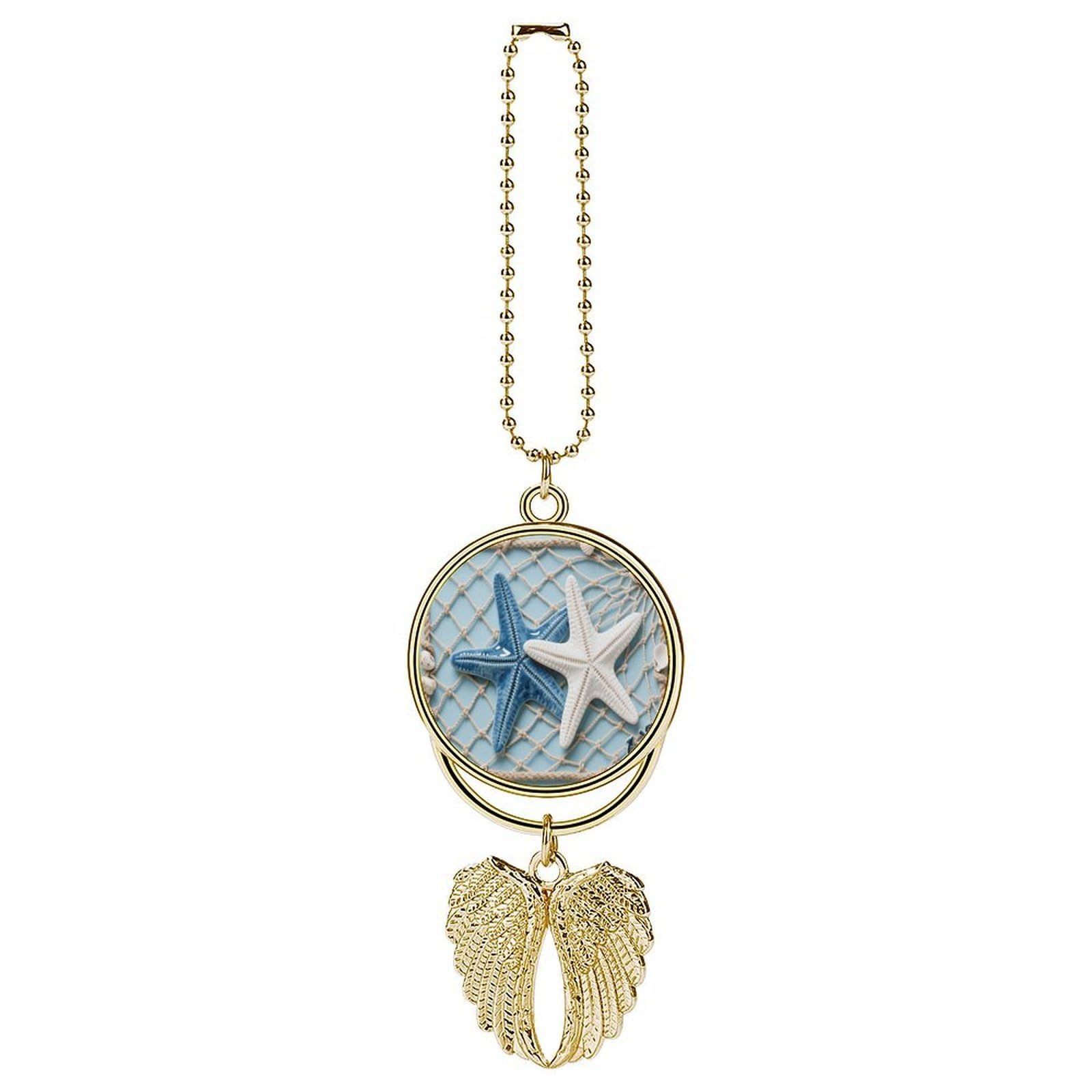 Sea Theme Starfish Car Pendant Car Rearview Mirror Pendant Custom Photo Car Hanging Ornament Car Rear View Mirror Hanging Accessories Angel Wing Car Charm Gift for Men Women