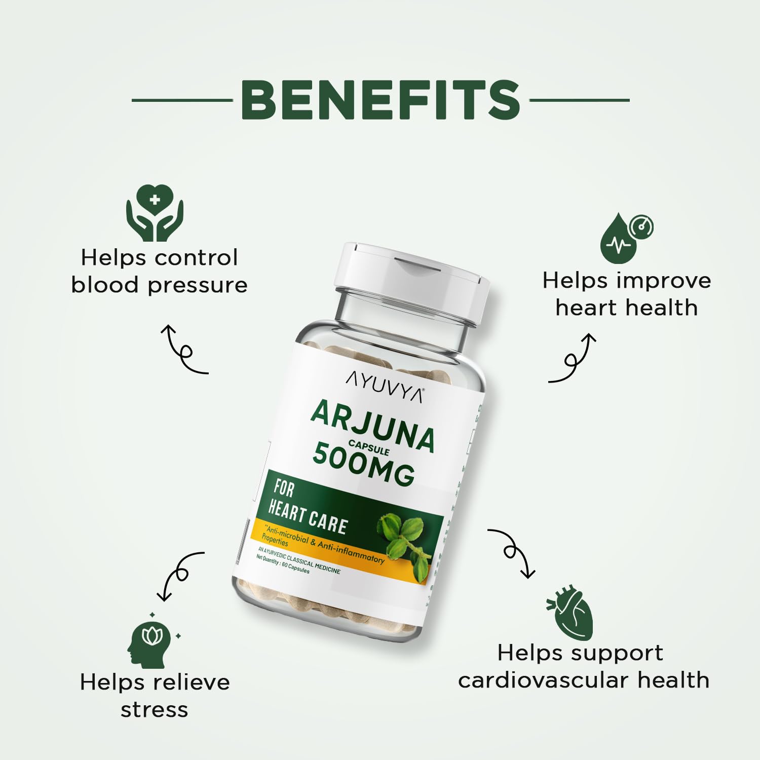 Ayuvya Arjuna Bark Extract Capsules | Arjun Ki Chaal Powder - Heart Health Supplement for Cholesterol & Blood Pressure Management, 120 Capsule, Pack of 2 | As Seen on Shark Tank 3