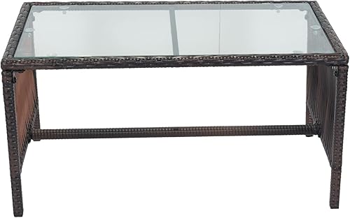 Miniatura 6 de BIADNBZ Juego de 4 sofás y sillas de mimbre de ratán de polietileno con asiento acolchado y mesa de café de vidrio templado, para jardín, patio