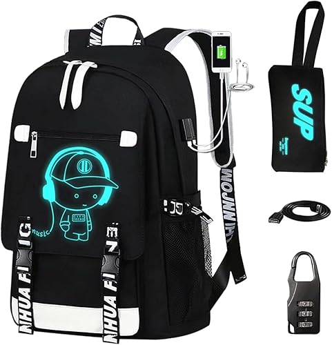 Mochila luminosa de 15.6 pulgadas. Bolsa ligera para libros, negro y blanco, Mochila brillante