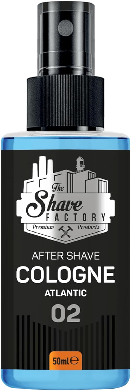 The Shave Factory Aftershave Cologne voor Mannen – Atlantic 50ml – Verkwikkende, Frisse en Energieke Geur – Citrus-, Houtachtige & Aquatische Geur – Kalmeert Irritatie, Verfrist de Huid