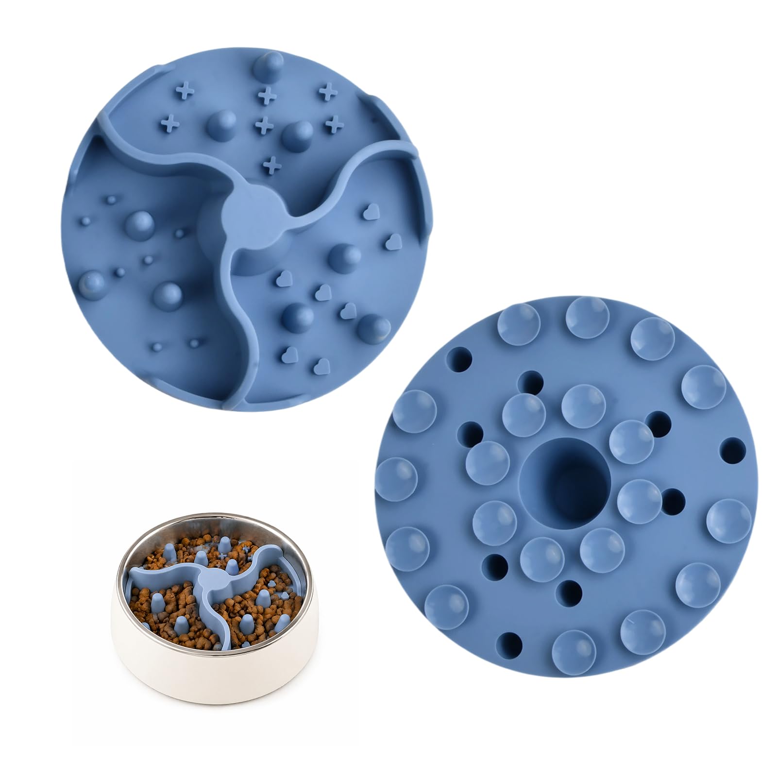 2 Pack Slow Feeder Dog Bowl Insert, Silicone Slow Feeder Insert with Strong Suction Cups, Anti Choking Dog Bowl Slow Feeder for Wet and Dry Food, Fits Most Flat Bottom Bowls