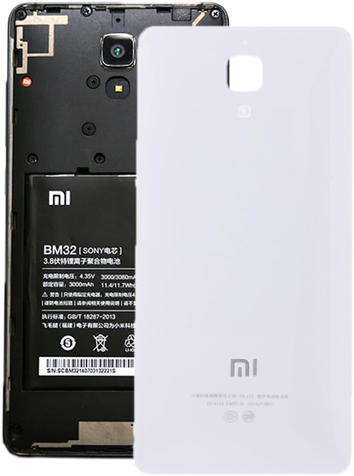 Durable Battery Back Cover Compatible with Mi 4 Cell Phone Spare Parts (Color : White)