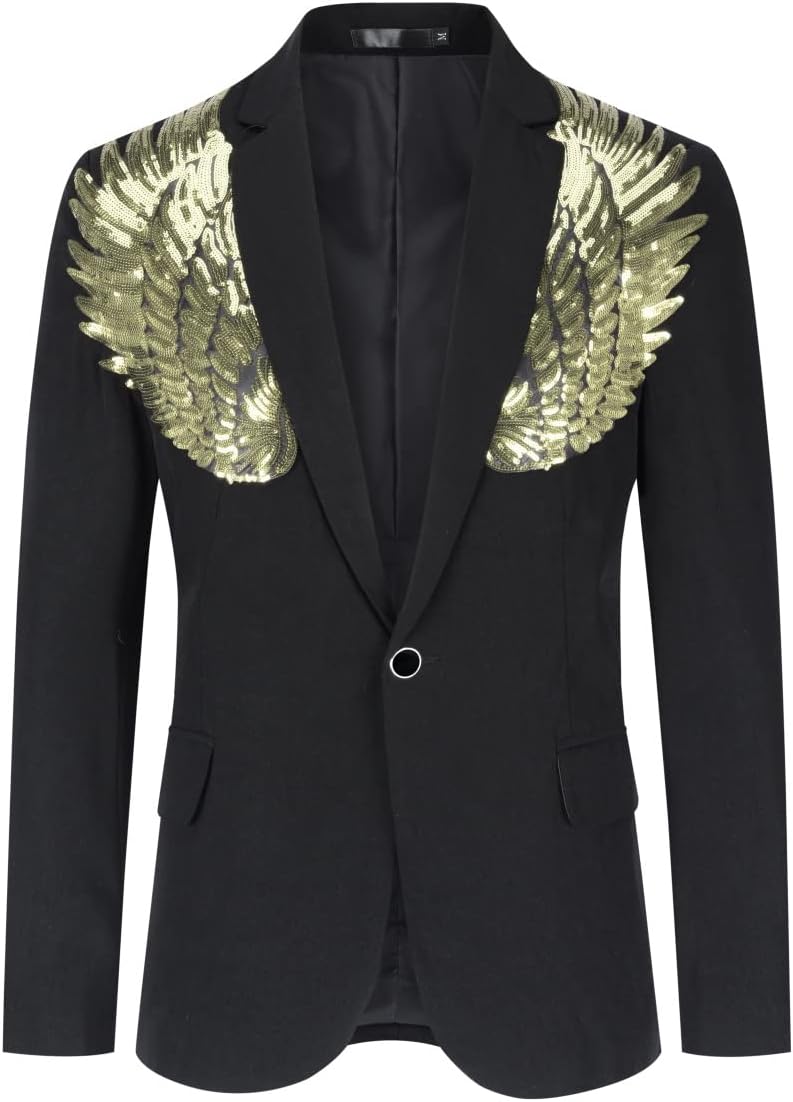 Cloudstyle Men's Wedding Sequin Wing Stage Clothes Premium Suit Jacket Blazer Coat