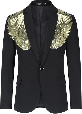 Cloudstyle Mens Wedding Sequin Wing Stage Clothes Premium Suit Jacket Blazer Coat