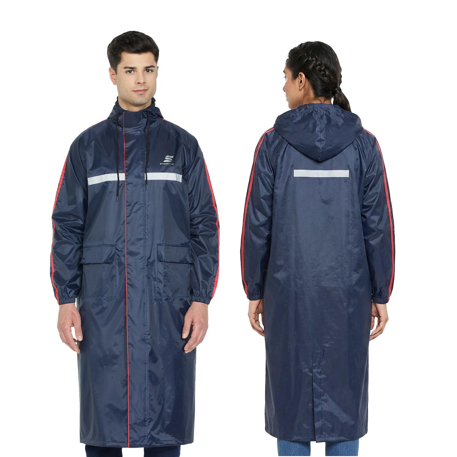 amazon brand - symactive Polyester Water Resistant Long Rain Coat (Blue, XX-Large)-picture-22