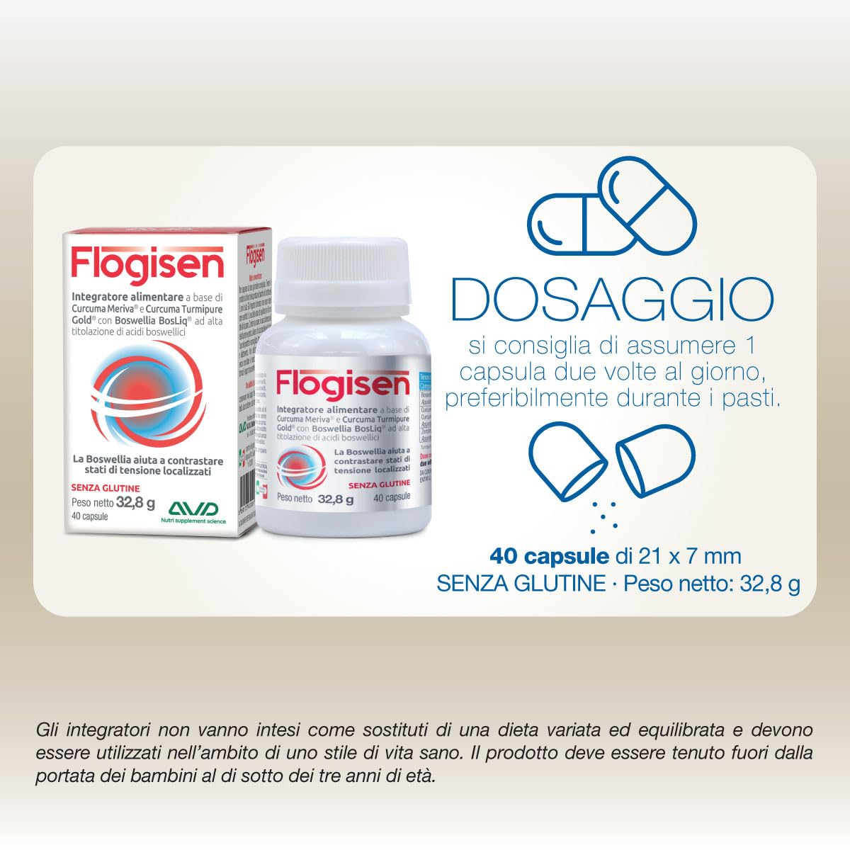 AVD REFORM | Flogisen – Formula con Curcuma Meriva, Turmipure Gold e Boswellia BosLiq per stati di tensione localizzata - 40 capsule - Prodotto in Italia