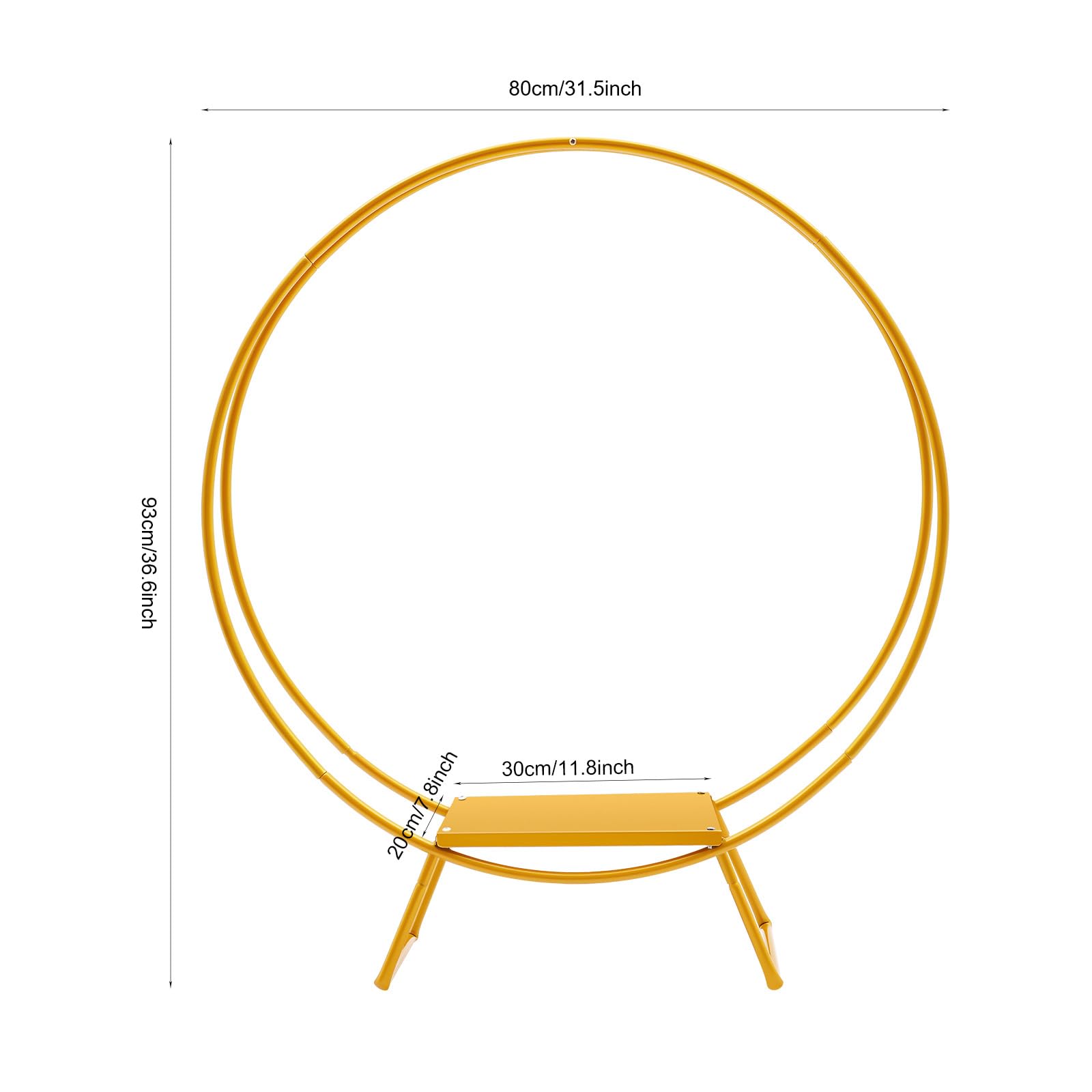 Soporte para tartas de boda doble, 80 x 93 cm, acero al carbono, tamaño de la placa, 30 x 20 cm, arco redondo para colocar tartas, postres, flores