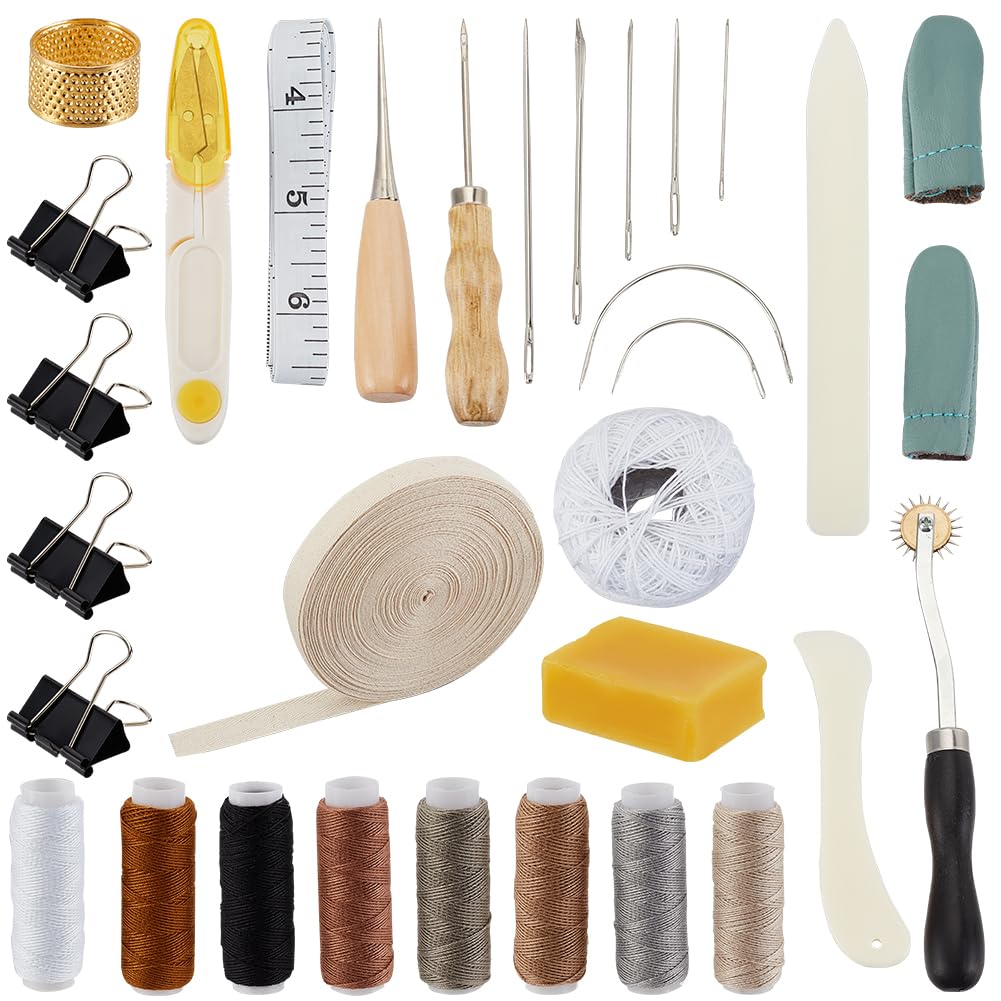 OLYCRAFT Kit di strumenti per la rilegatura di libri Set iniziale di strumenti per la rilegatura con aghi, forbici, punteruolo, rotella per tracciare metro a nastro, ditale per la rilegatura di libri