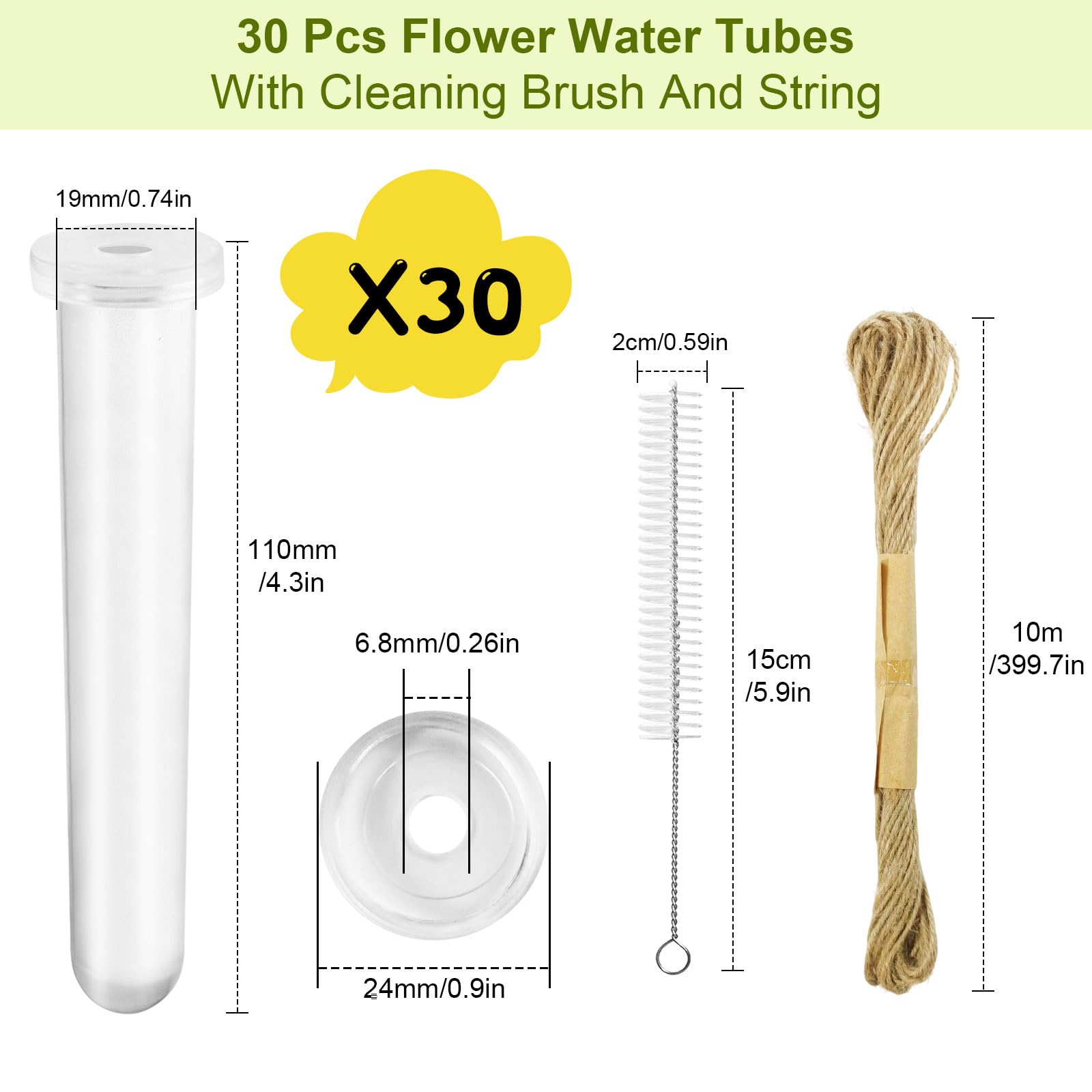 Neikafan - 15 Tubes à Fleurs En Plastique 11x2.4cm Avec Bouchon Silicone - Pour Arrangement Floral
