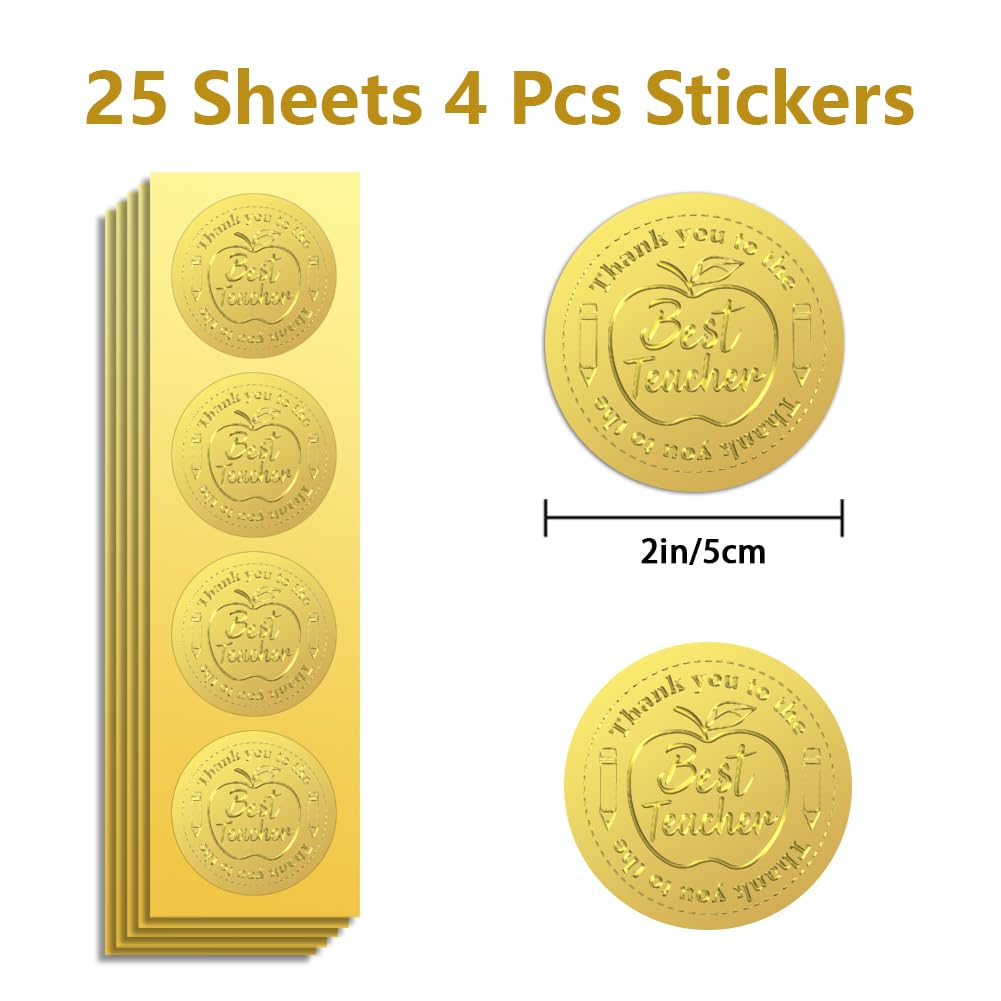 Peacoblue 100 Piezas Sellos de Certificado de Lámina de Oro Manzana y Mejor Maestro Pegatinas Doradas de Sello en Relieve Pegatinas Sobres Autoadhesivo para Certificado Diploma