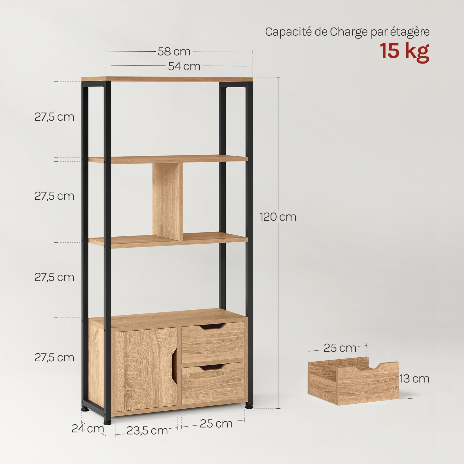 WOLTU Étagère de Rangement avec Compartiments Ouverts, Armoire et Tiroirs