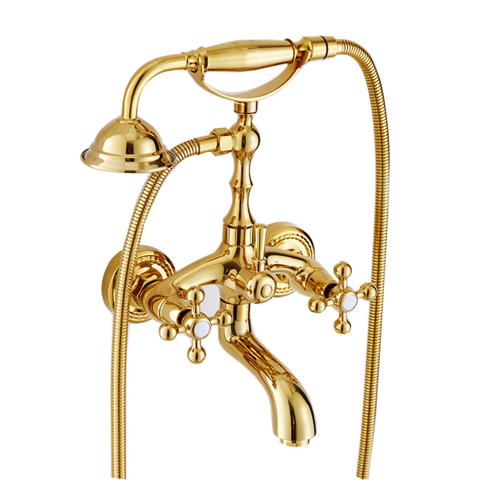 CWCQGH V-intage Shower and Tub Faucet Set Gold 2 Functions Wall Mounted Bathtub Faucet with Hand Shower Brass with 1.5 M Shower Hose Retro Bathtub Faucet,Sprinkler