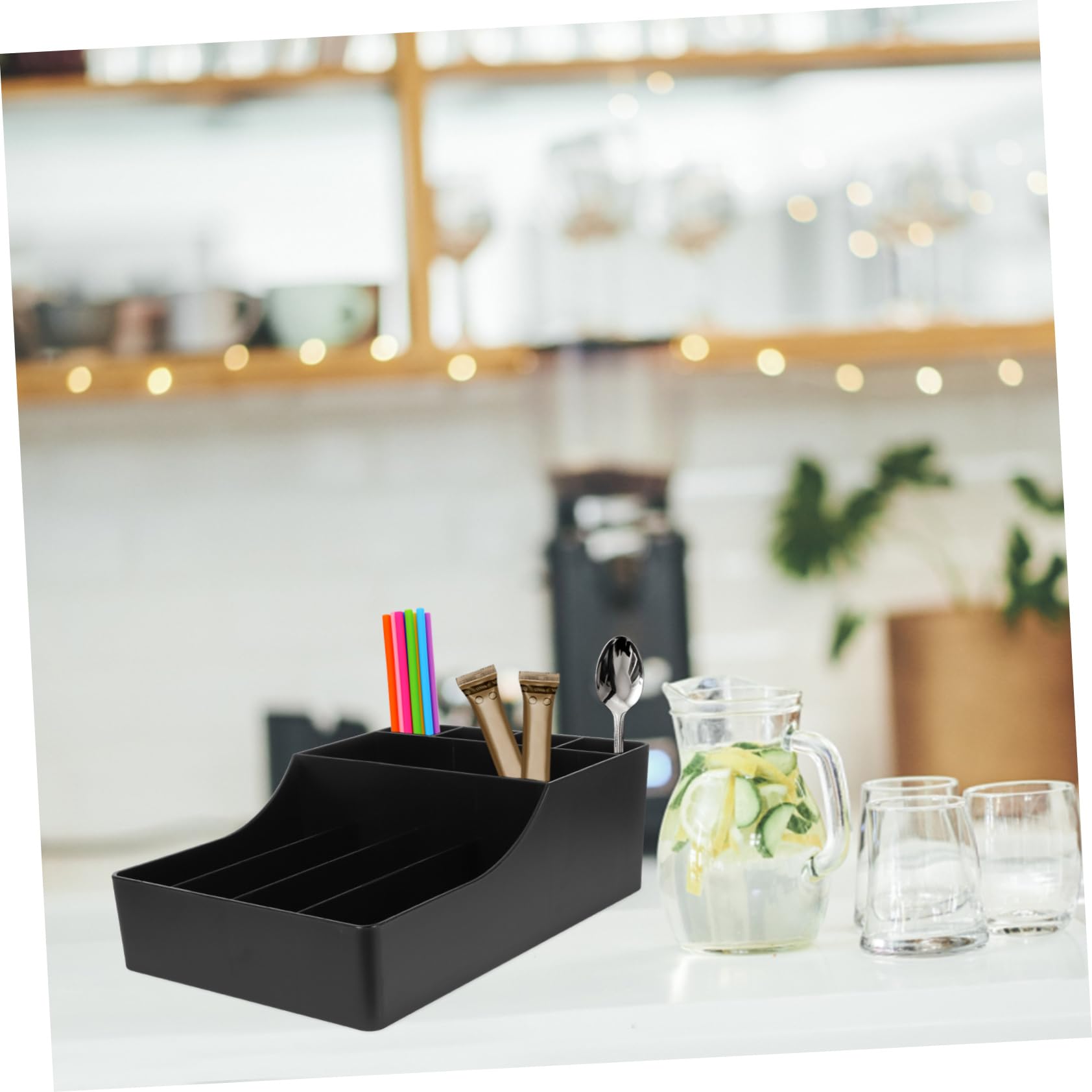 VALICLUD Kaffeebecherhalter aus Pp-material Kaffeezubehör-organizer mit Fächeraufteilung Strohhalmbox und Gewürz-organizer für Theken-dekoration Praktische Aufbewahrungsbox