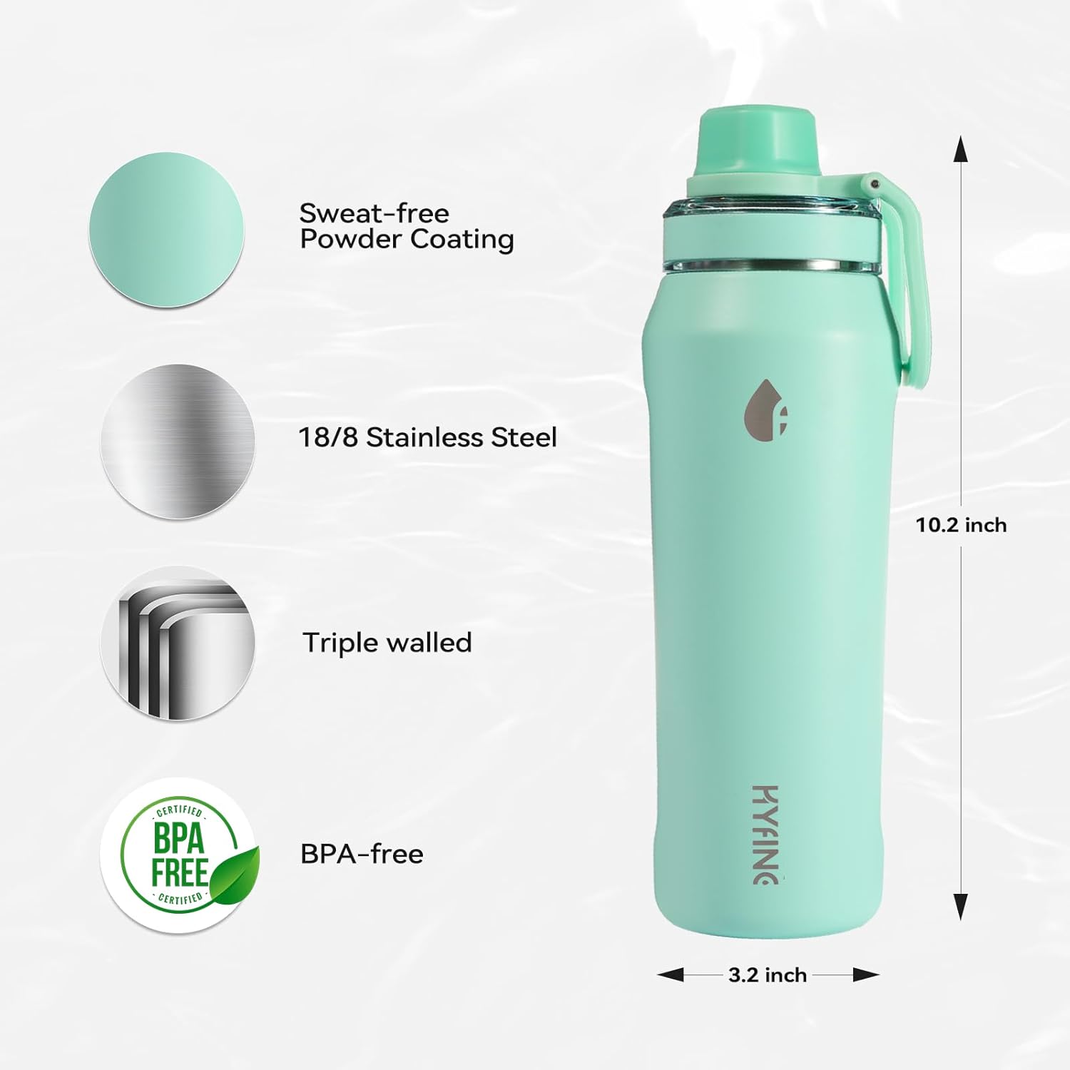 24 oz (approximately 720ml) stainless steel insulated water bottle, equipped with Tritan direct drinking cap, wide-mouth double-layer vacuum insulated bottle, BPA free (Green)