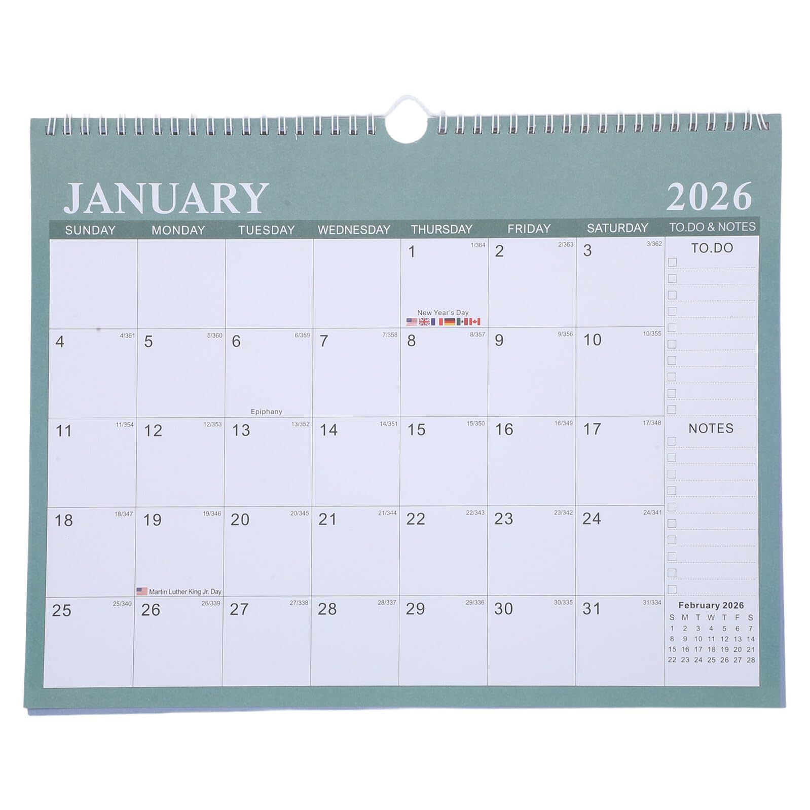 ABOOFAN Großer Wandkalender Monate Monatsplaner Stabiles Hartpapier Modernes Querformat mit Multi-länder-feiertagen für Büro Schule und Zuhause