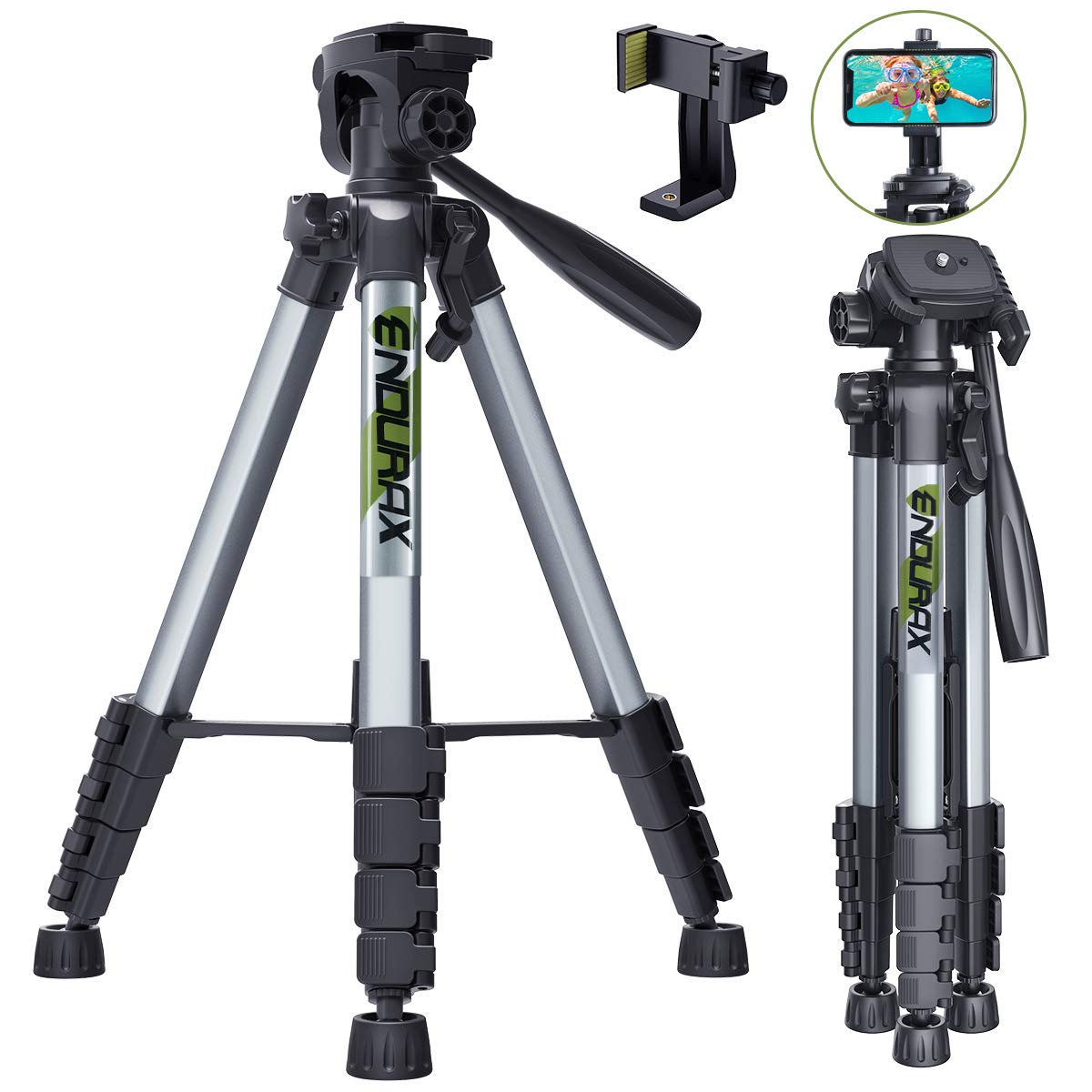 Endurax 66 Tripod for Camera and Phone Camera Tripod Stand with Quick Release Plate Compatible with iPhone Nikon Canon DSLR Heavy Duty and Sturdy Grey