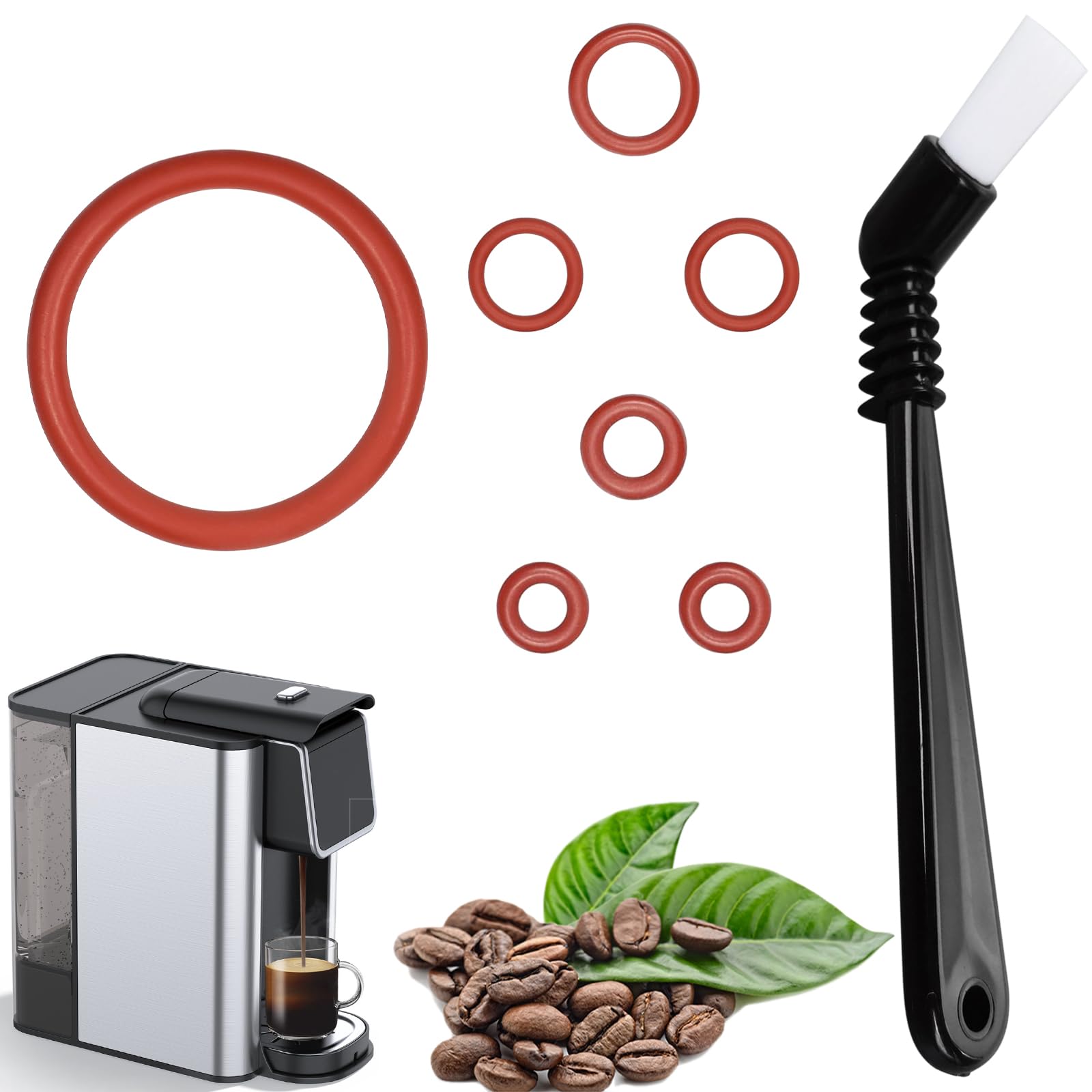 BlueXP Pack of 7 O-rings seal for Philips fully automatic coffee machine spare parts maintenance kit ring silicone sealing rings brewing group outlet valve with cleaning brush compatible with Phillips