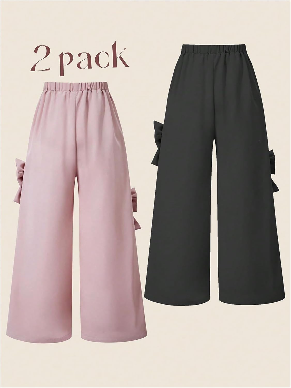 Verdusa Girl's 2 Pack Set Bow Baggy Pants Wide Leg Coquette Track Pants - Image 3