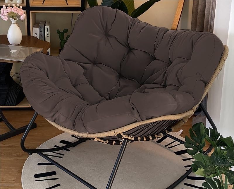 Moderna silla de mimbre de mimbre para patio al aire libre, perfecta para sala de estar, porche, jardín, césped, color negro y marrón
