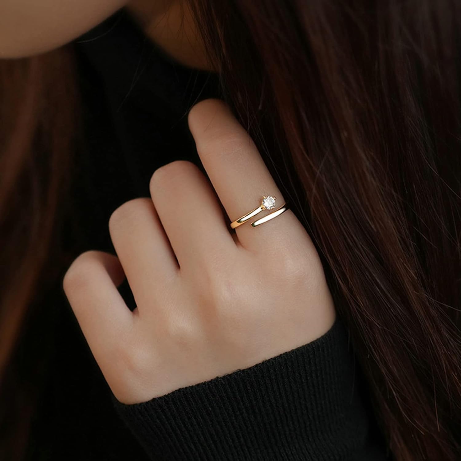 ANAZOZ Adjustable Rings for Women, S925 Sterling Silver Open Chunky Gold Band Rings for Women with Zirconia - Image 2