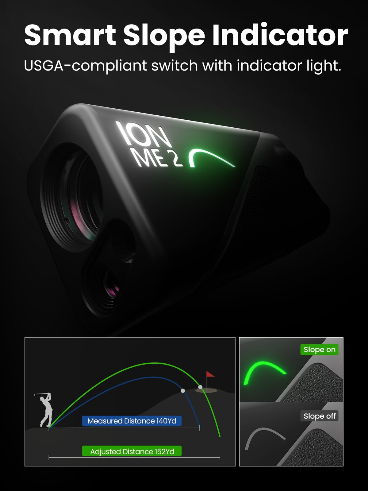 MiLESEEY IONME2 Golf Entfernungsmesser 800m Slope wiederaufladbar | ±0.5m Genauigkeit,Slope-Modus,Flag Lock & Scan,USB-C Akku,Wasserdichtes Gehäuse,1-Tasten-Bedienung,Inkl Tasche & Riemen