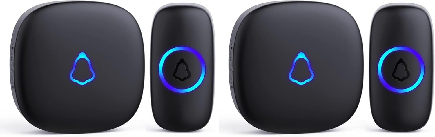 SECRUI Wireless Doorbell, Easy installation, Waterproof, Adjustable Volume, 58 Chimes, Colorful LED, 1000Ft Range, M520+F55, Black (Pack of 2)