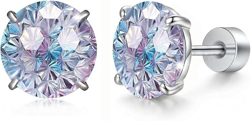 Firework-Cut Ombre CZ Stud Earrings,Simulated DiamondRound Cubic Zirconia Ear Stud,8mm Diameter Tarnish Resistant & Hypoallergenic,Gift for Birthday&Graduation
