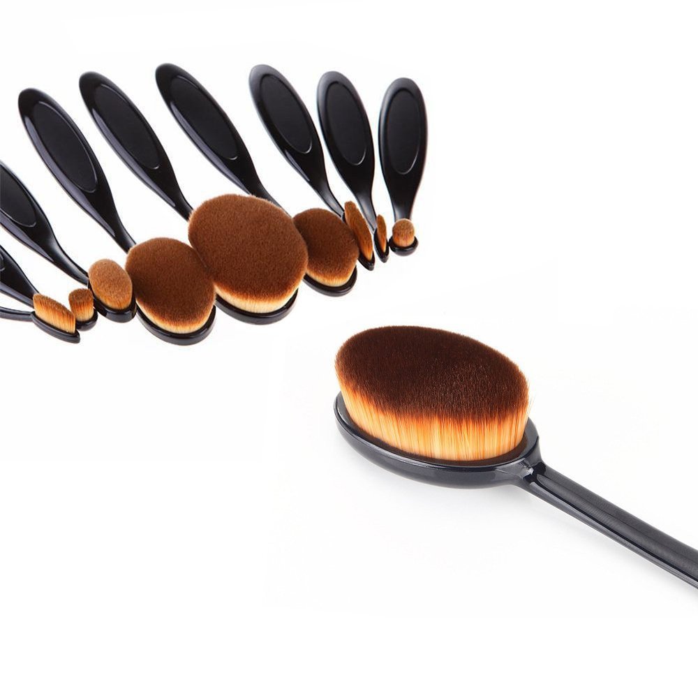 FOK Pennello ovale per trucco, set da 10 pezzi, per fondotinta, cipria, strumento cosmetico