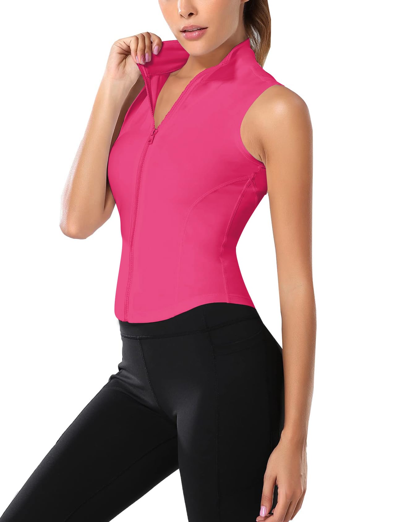 Flygo Women's Full Zip Sleeveless Workout Yoga Active Jacket Vest Golf Shirts