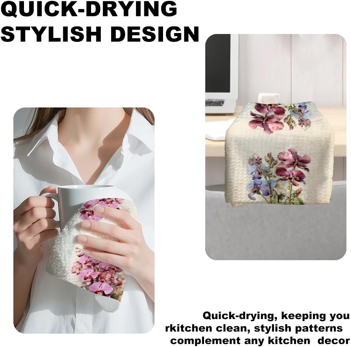 Jztco 4 Pcs Vintage Flower Kitchen Towels, Artistic Decorative Absorbent Microfiber Dish Cloth Tea Towel, Durable Waffle Hand Towels for Farmhouse Home Bathroom, Housewarming Gifts for Women - Image 4