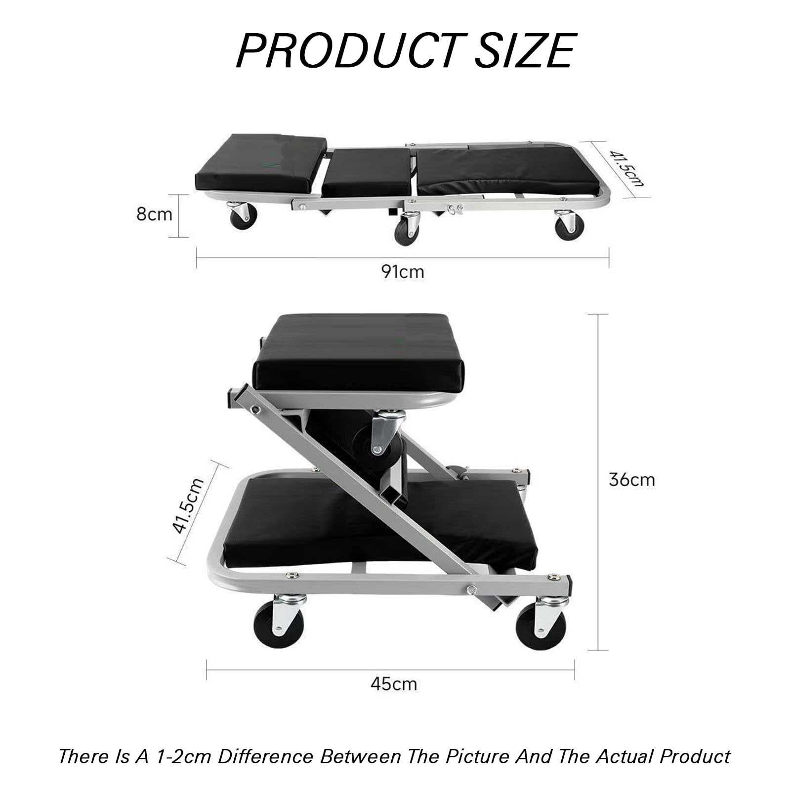 Asiento mecánico plegable de alta resistencia, diseño 3 en 1, 6 ruedas, capacidad de 136 kg para garaje y tienda