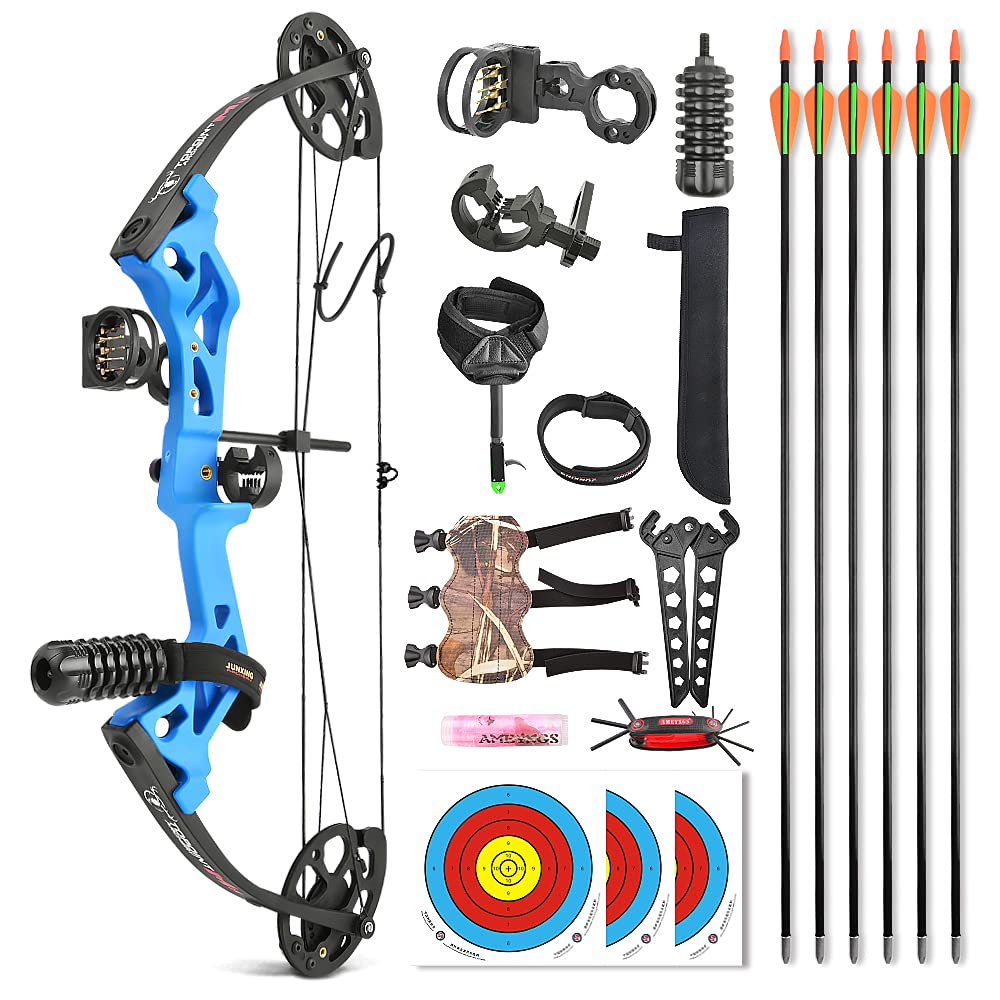 AMEYXGS Archery Compound Bows Kit M3 Draw Weight 10-30 lbs IBO 260fps Youth Bow Set with Accessories - Right Handed (Blue Bow+Accessories)