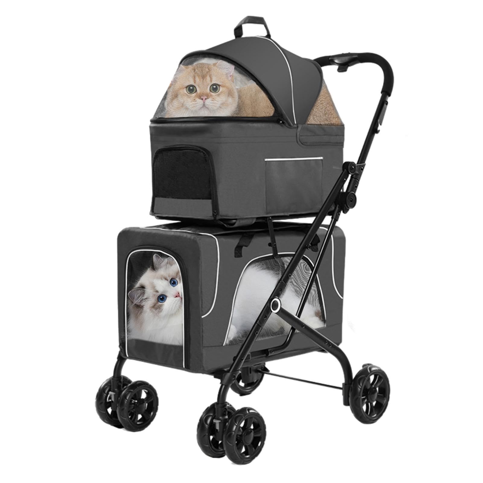 Cochecito doble para mascotas para 2 gatos,Cochecito para perros para 2 perros, Cochecito doble multiusos para gatos, transportador para perros con ruedas, Cochecito doble desmontable para perros, tra