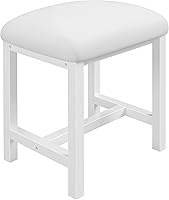 KAI-ROAD Small White Vanity Stool with Cushion - Cute Makeup Chair, Ottoman Footrest for Bedroom, Bathroom, Small Spaces