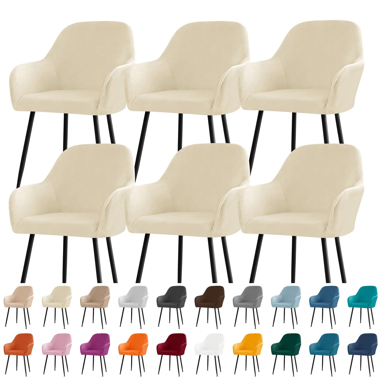 Velvet Curved Back Dining Room Chair Covers with Arms Stretch Swivel Bar Stool Chair Slipcover with Armrest Accent Removable Vanity Kitchen Office Desk Armchair Protector Covers