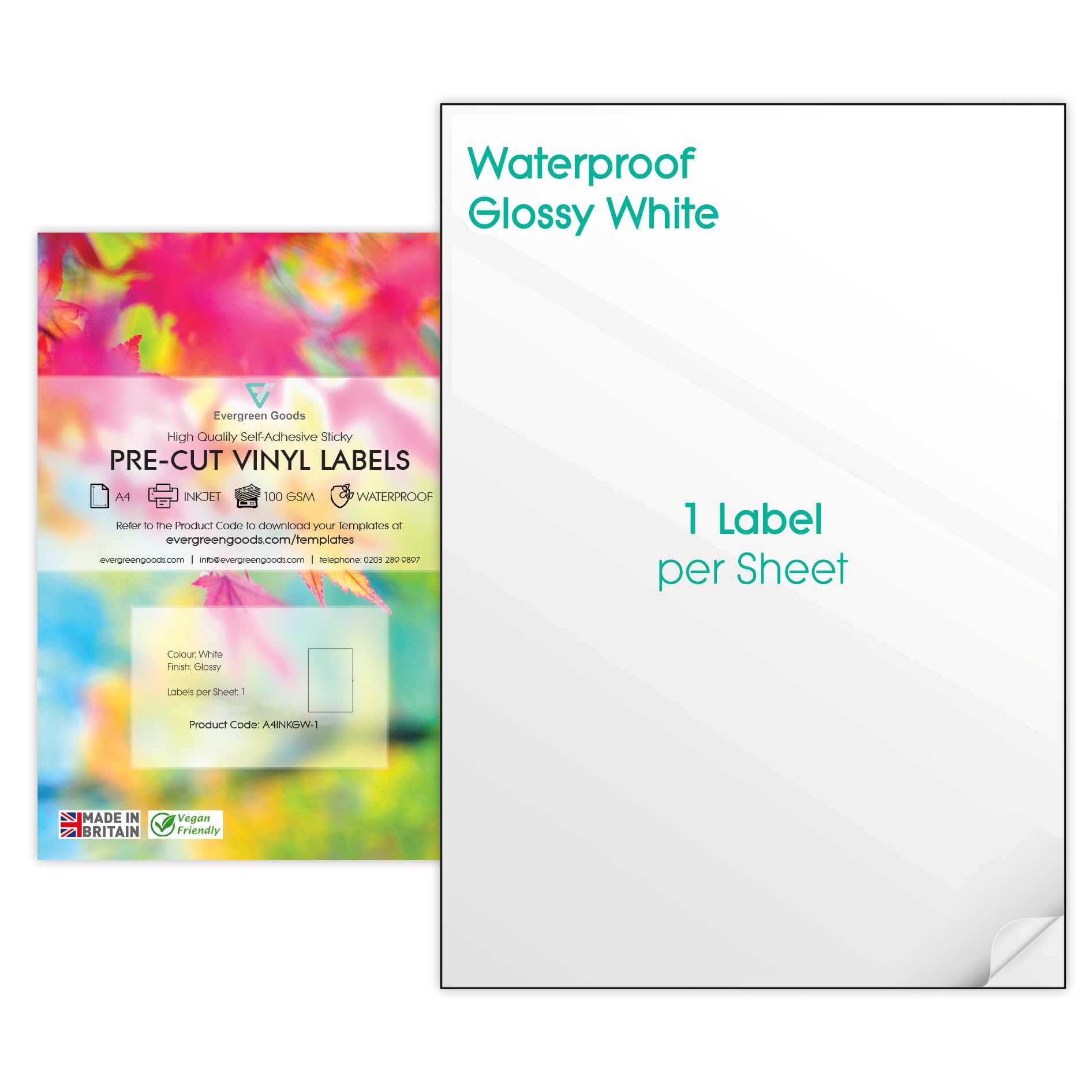 PreCut Printable Vinyl Multi Sticker Labels A4 (Full A4 Sheet, 50 Sheets) | Glossy White Waterproof Labels - 9 Size Variations - Inkjet & Laser Compatible | Labels Stickers A4 Sheet