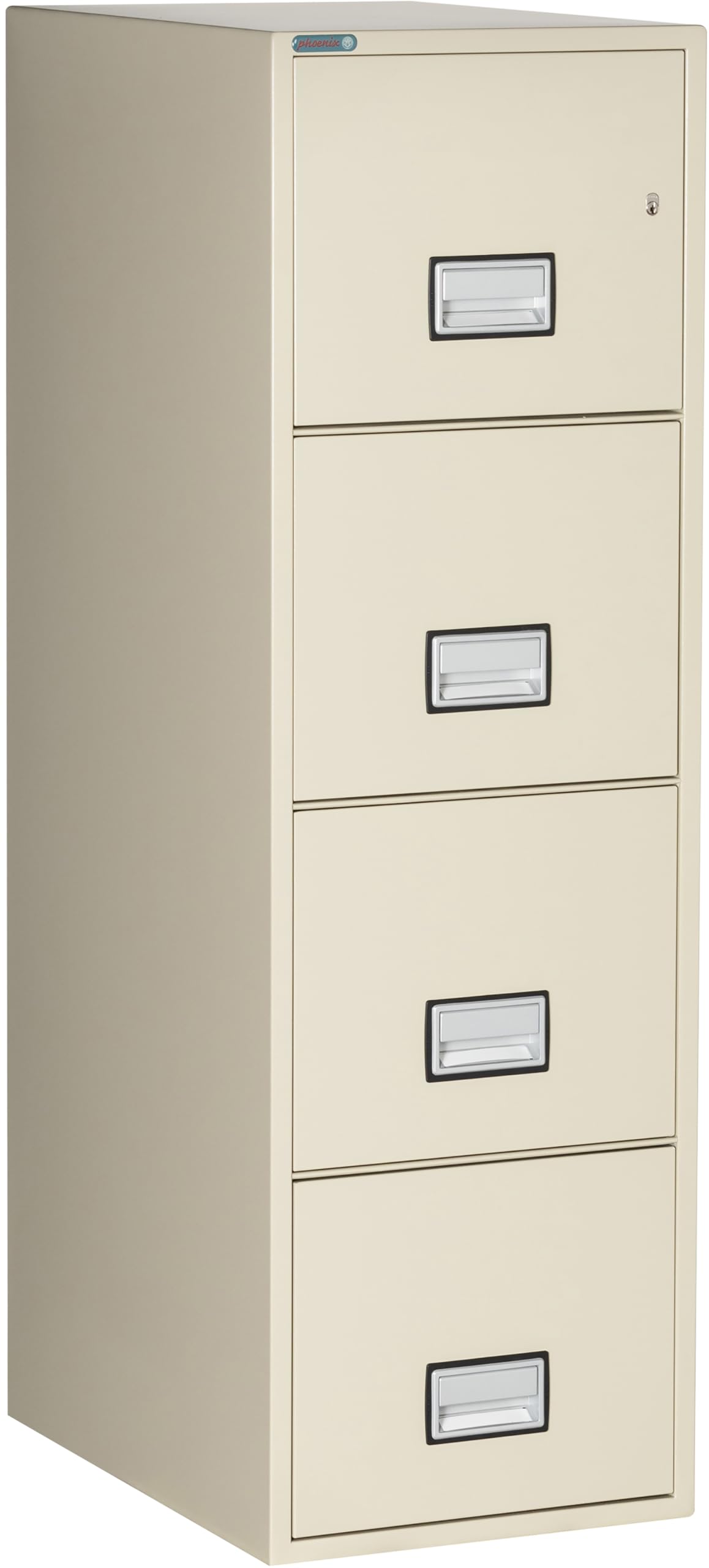 Phoenix Safe 25 inch 4-Drawer Vertical Fireproof File Cabinet – Letter Size Filing – Key Lock – Water Resistant Seal – Fire and Impact Rated – Putty