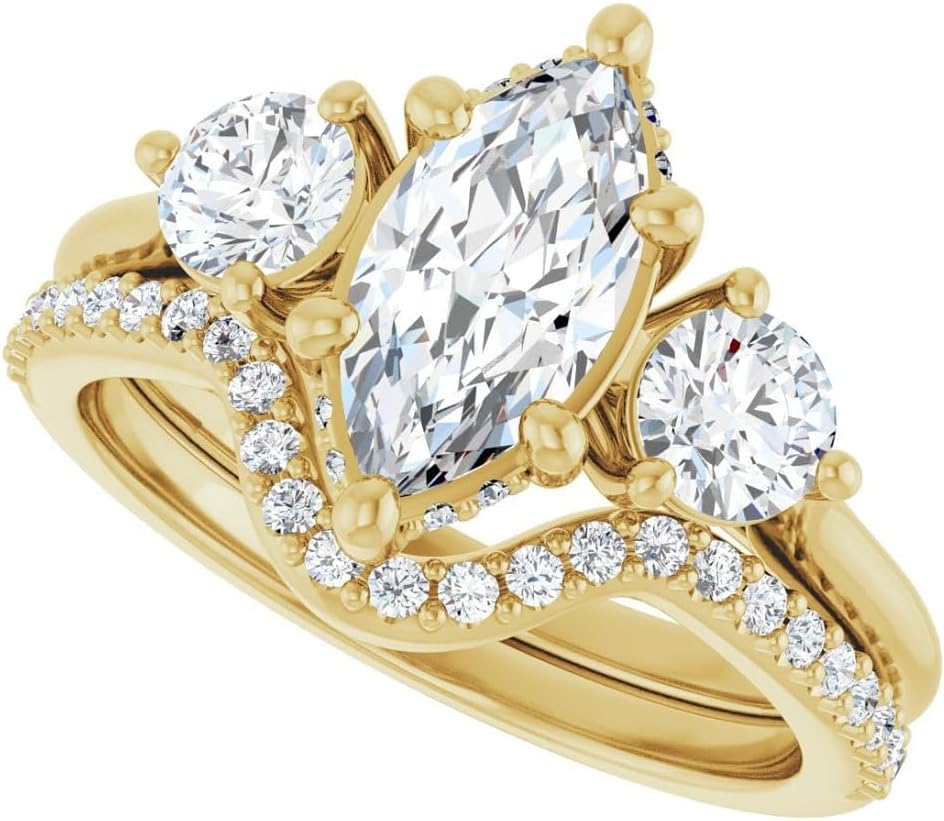 3CT Marquise Colorless Moissanite Engagement Rings, Wedding Bridal Ring, Eternity Solid 10K Yellow Gold Diamond Solitaire 6-Prong Anniversary Promise Gift for Her (4.75)