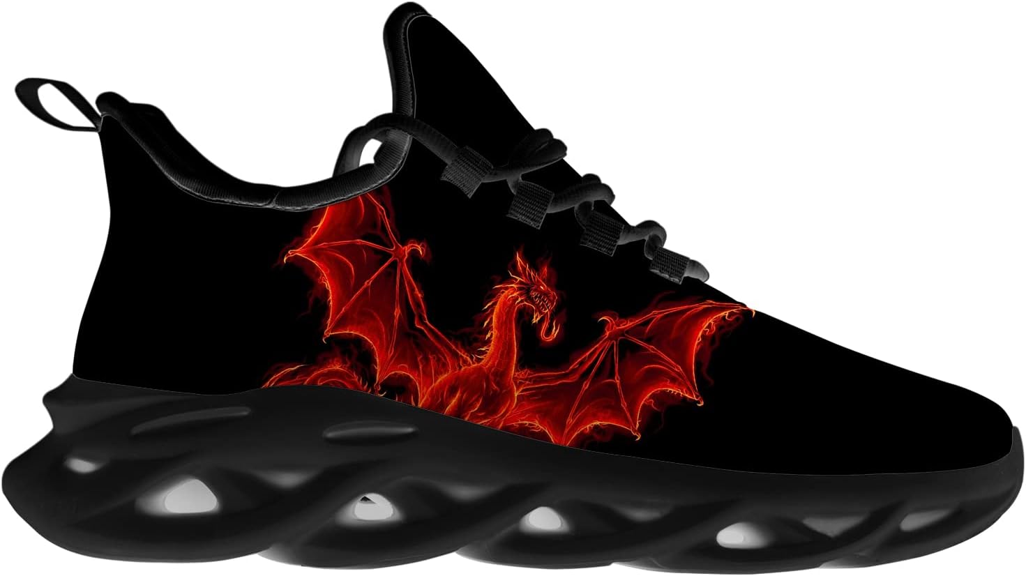 Womens Mens Dragon Shoes Fire Medieval Dragon Cool Red Tennis Sneakers Running Walking Shoes Gifts for Women Men,Size 12 Men/14 Women Black