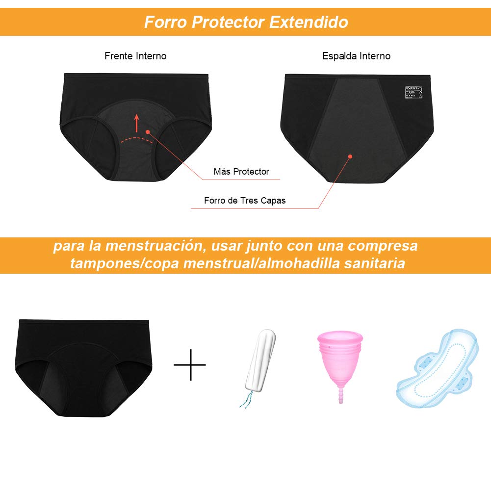 INNERSY Bragas Menstruales Mujer Cintura Baja Braguitas Algodón Ropa Interior de Protección 3 Pack — view 4