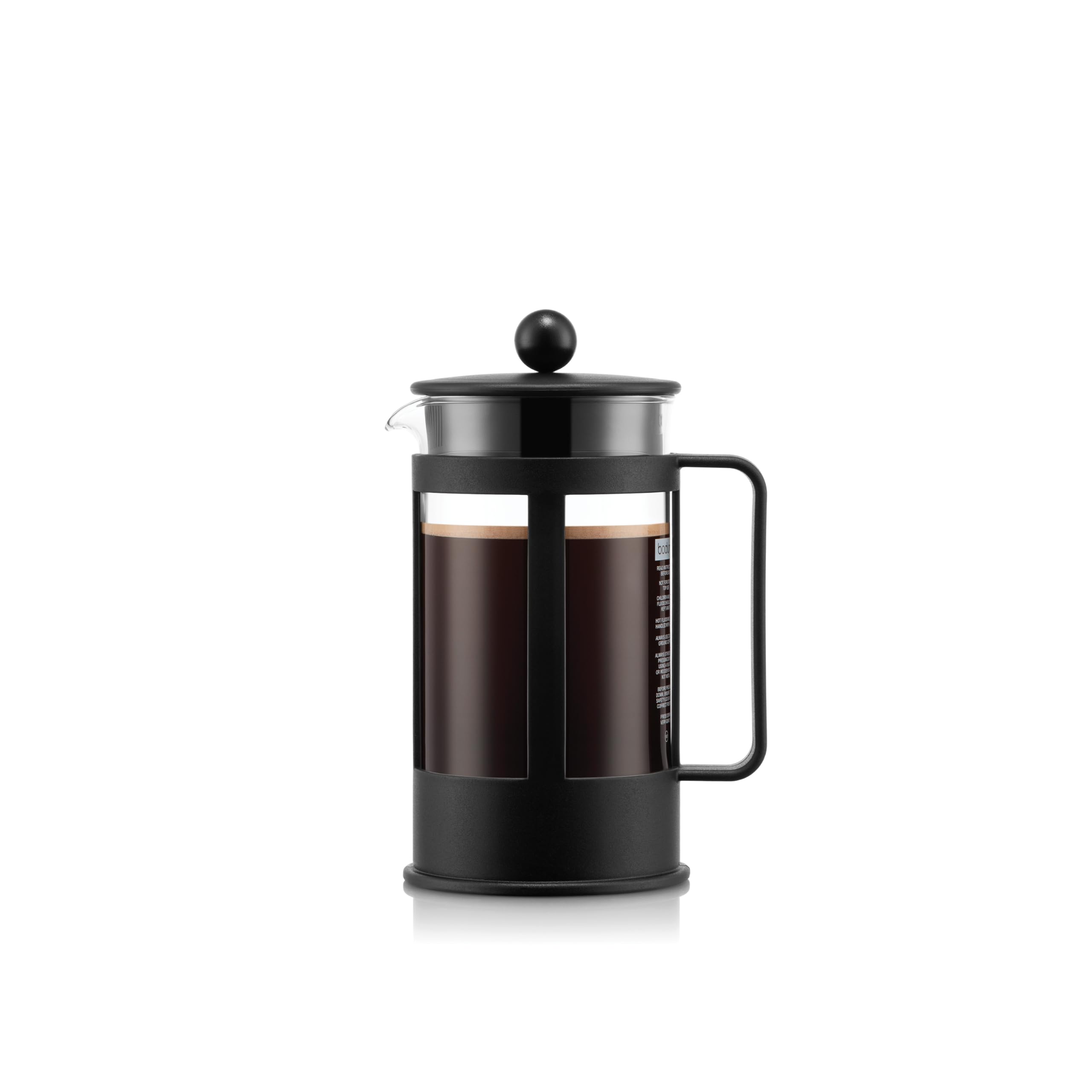 BODUM KENYA French Press Coffee Maker, 350ml / 3 Cup Cafetière with Heat-Resistant Borosilicate Glass, Reusable Stainless-Steel Filter and Protective Plastic Frame, Black