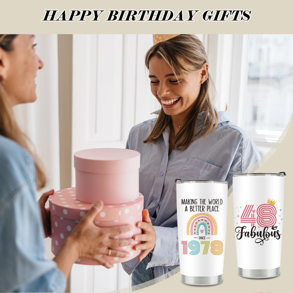 48th Birthday Gifts for Women Her, 1978 48th Birthday Decorations for Woman, 48 Year Old Gifts For Women, Mom, Wife, Sister, Friend, 20 oz Stainless Steel Vacuum Insulated Tumbler - Image 3