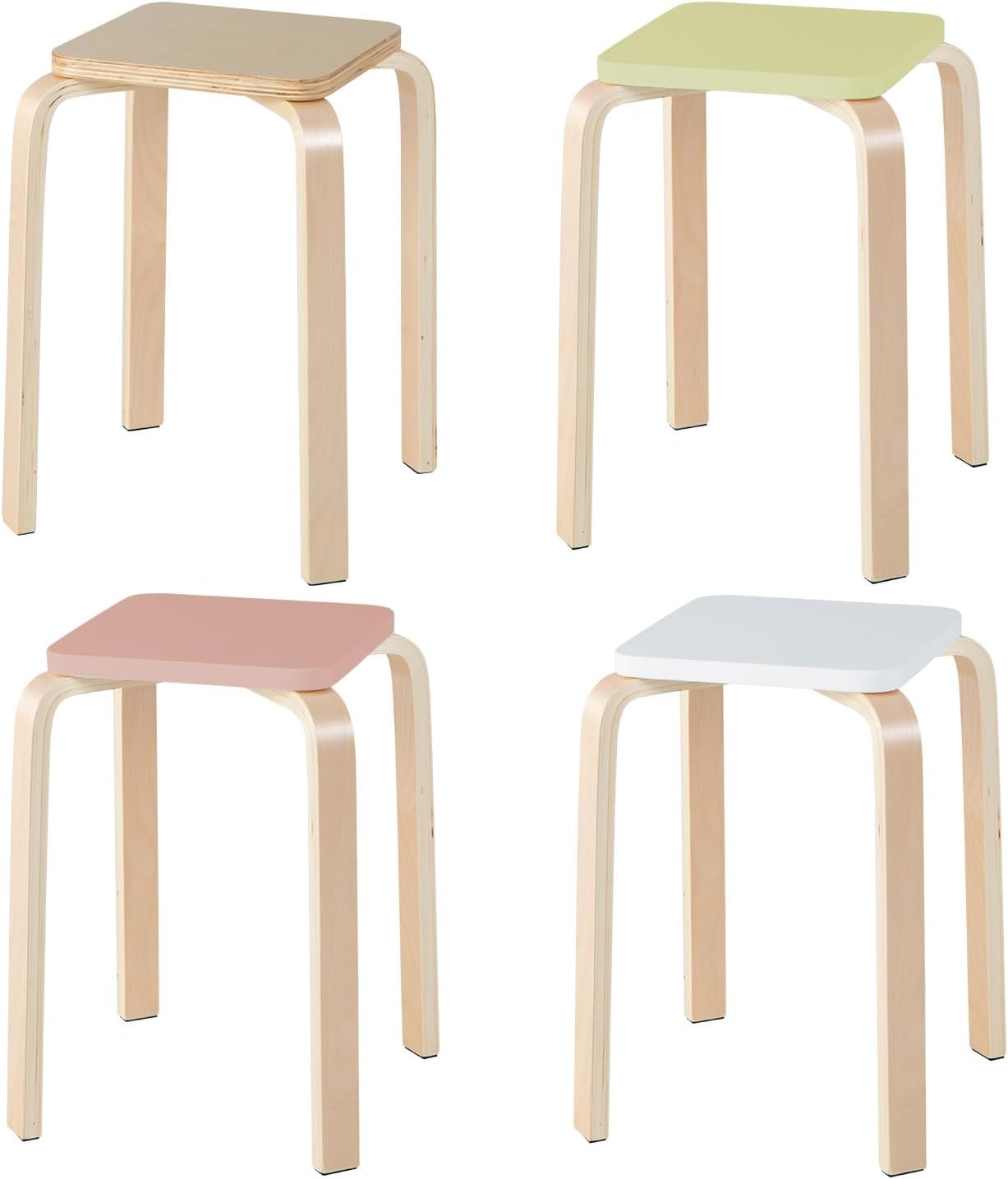 POWERSTONE Wooden Stackable Stools Set of 4, 18" Square Backless Student Chairs w/Non-Slip Pads, Lightweight Stacking Stools for Kitchen, Classroom, Dining Room 330lb Capacity