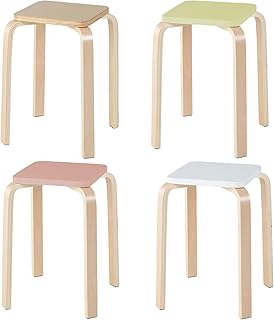 POWERSTONE Wooden Stackable Stools Set of 4, 18" Square Backless Student Chairs w/Non-Slip Pads, Lightweight Stacking Stools for Kitchen, Classroom, Dining Room 330lb Capacity