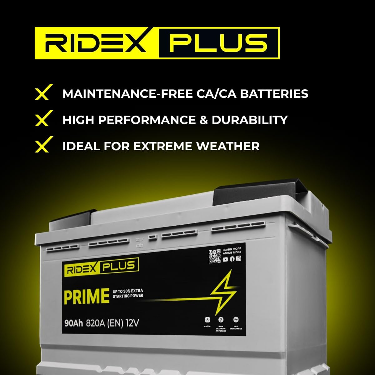 RIDEX PLUS 1S0019P Prime Batería Coche 80Ah 760A 12V B13 DIN/ISO L3 Baterías de Arranque de 75Ah 70Ah Compatible con VW Polo V Hatchback 6R1, 6C1 Golf 7 Hatchback 5G1, BQ1, BE1, BE2, PEUGEOT, SKODA