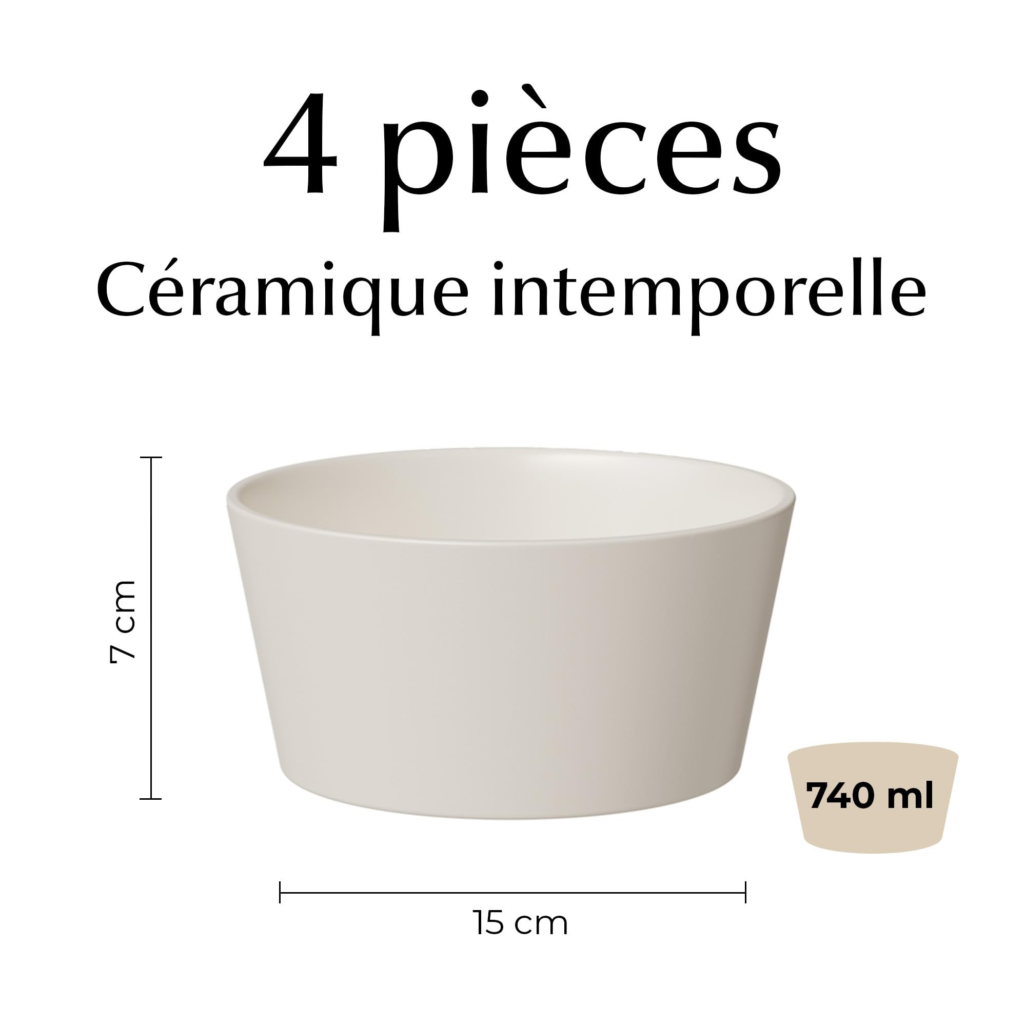 MIAMIO - Ensemble de bols en céramique/Bols de 740 ml pour 4 personnes