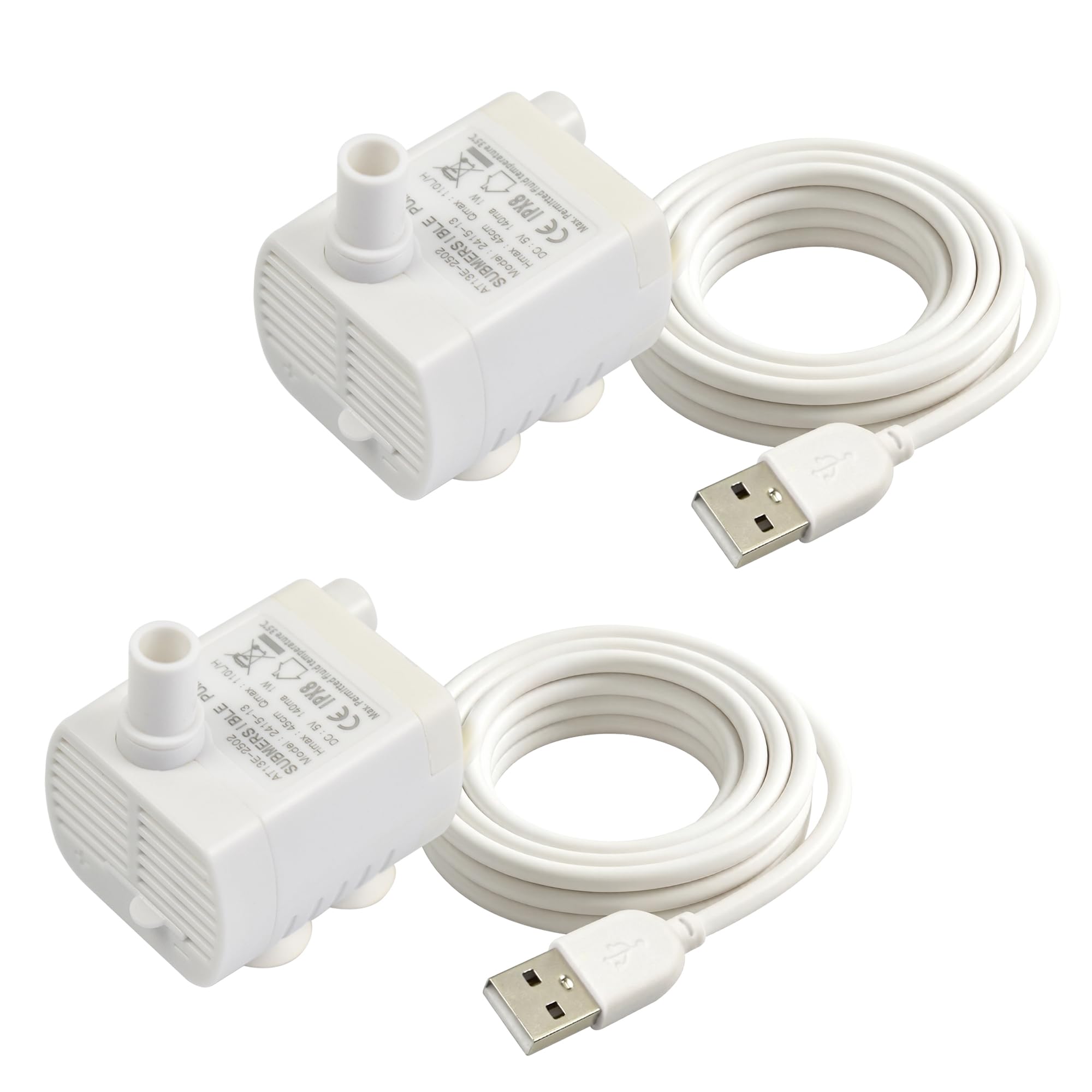 CONQUERALL 2PCS DC 5V USB Cat Drinking Fountain Replacement Pump with LED 29GPH 1W 1.5ft for Aquarium (White)